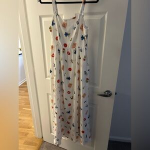 White Fruit-Print Maxi Dress with Spaghetti Straps